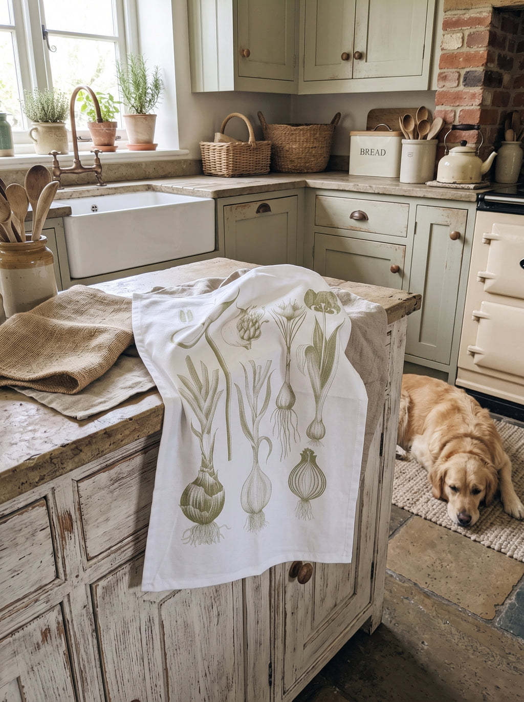 Cotton Tea Towel GREEN BOTANICALS